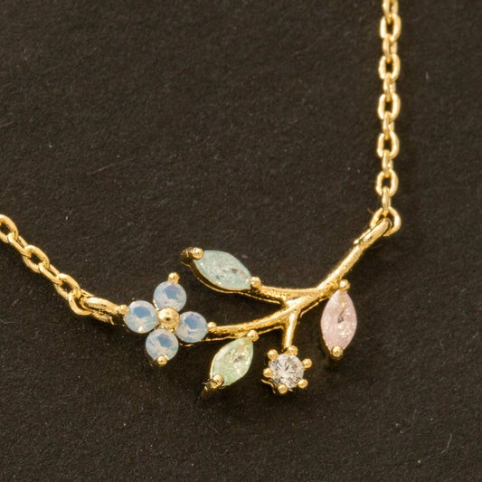 Gold Dipped Cz Flower Leaf Charm Necklace: G