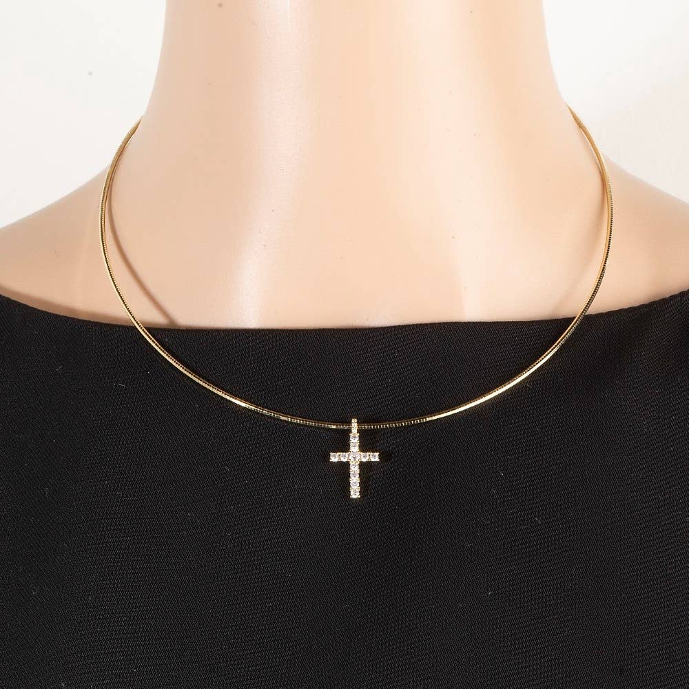 Gold Dipped Cz Cross Pendant Necklace: GOLD