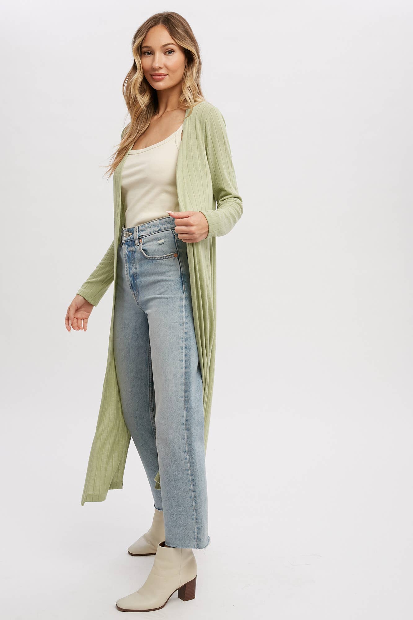Ribbed Knit Maxi Cardigan: SAGE