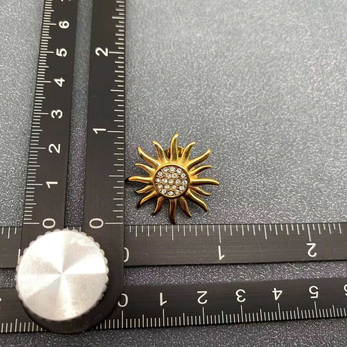 Inlaid CZ 18K Gold Plated S.Steel Sun Stud Earrings - FGS/MS