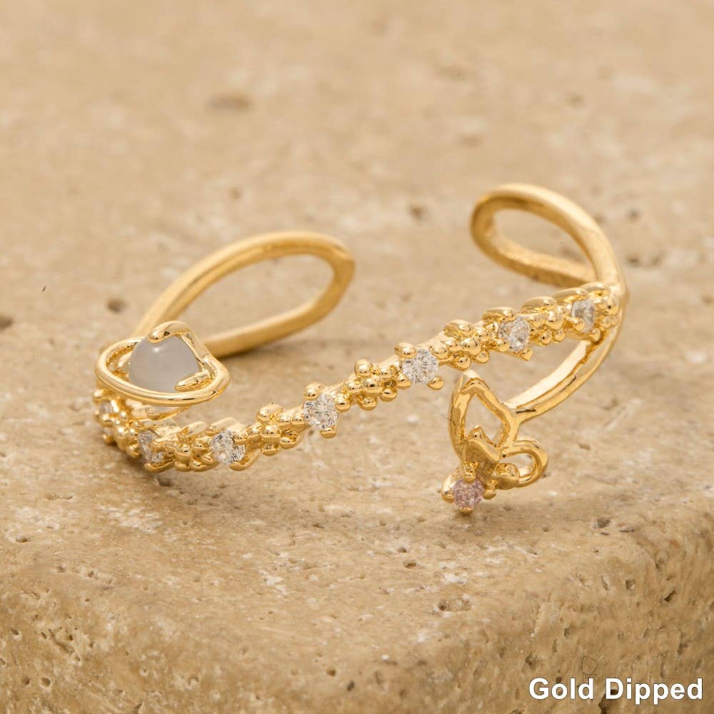 Gold Dipped Cz Dainty Open Band Ring: G