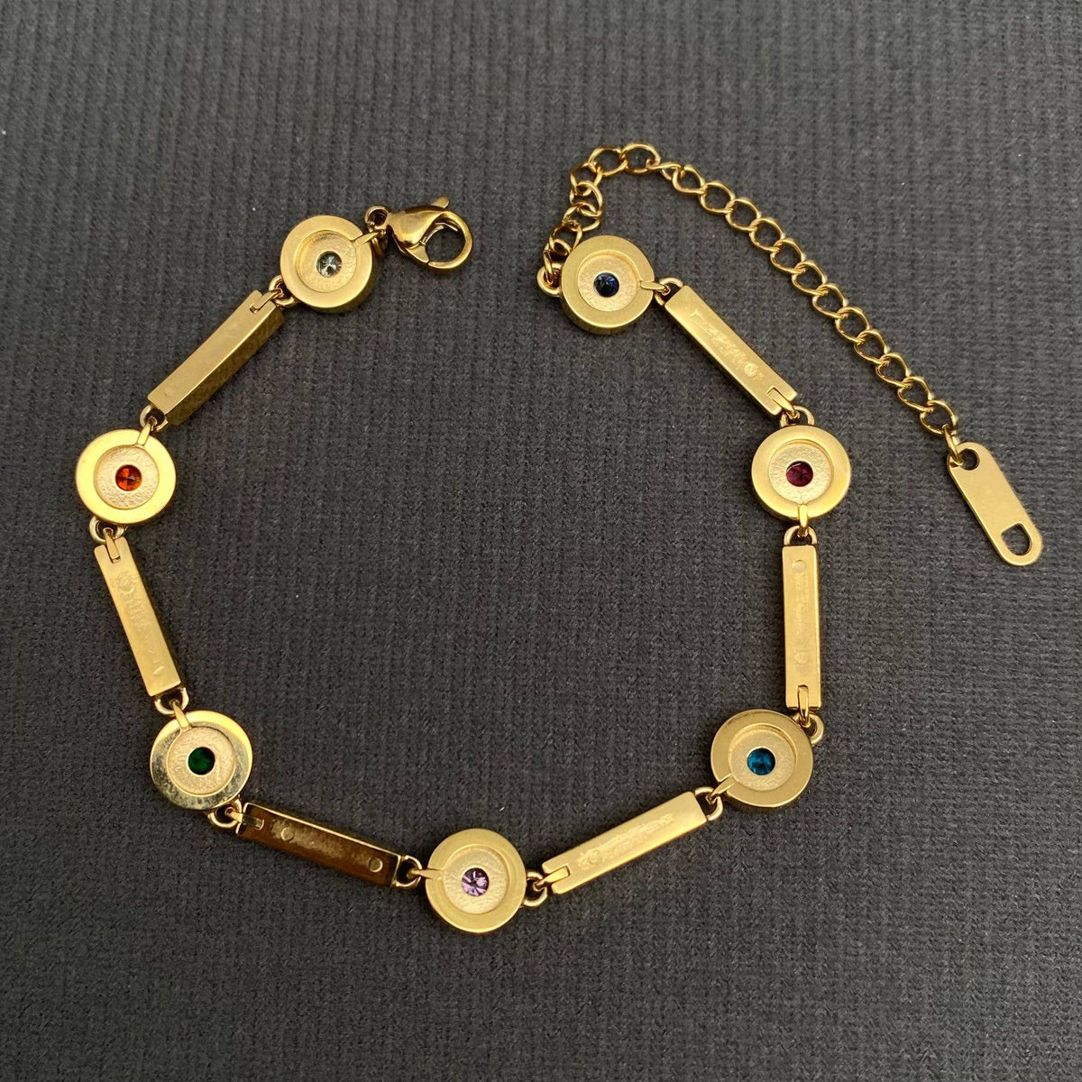 Colored Zircon 18K Gold Plated Stainless Steel Bracelet - FGS