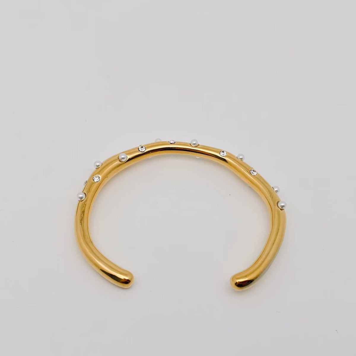 Zircon Pearl 18K Gold Plated Stainless Steel Bangle - FGS