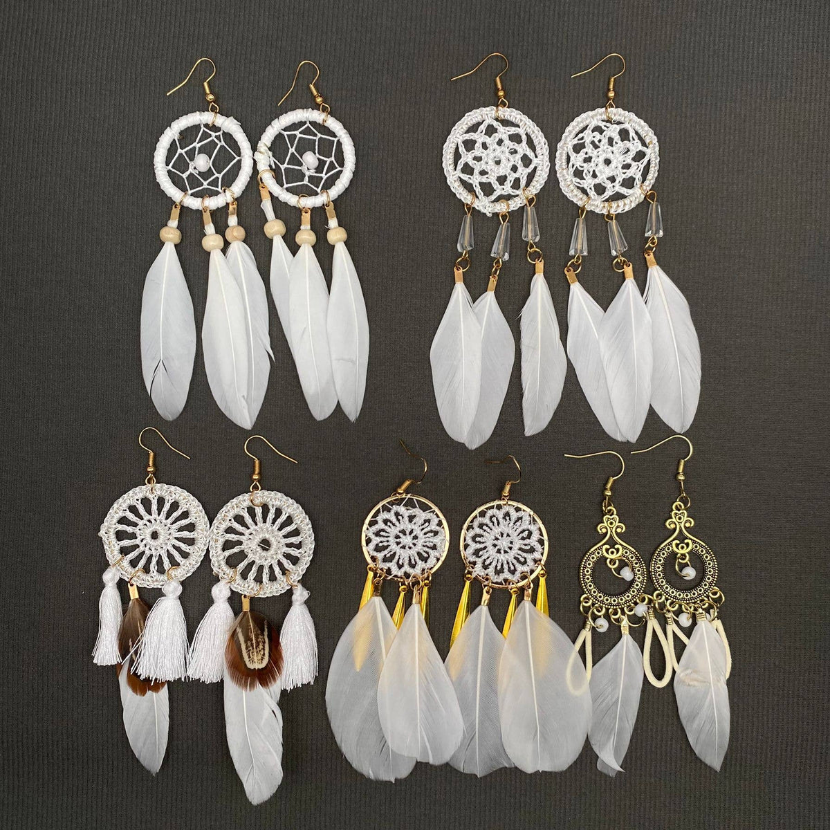 Multi-style White Feather Fringe Dangle Earrings: B