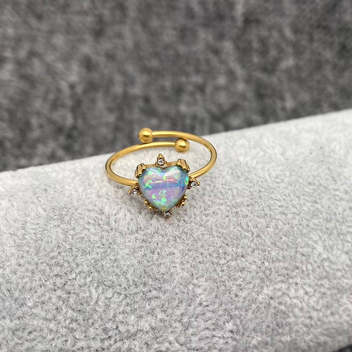 Lucky Opal 18K Gold Plated SS Adjustable Ring - FGS/CS: Blue Egg Shape