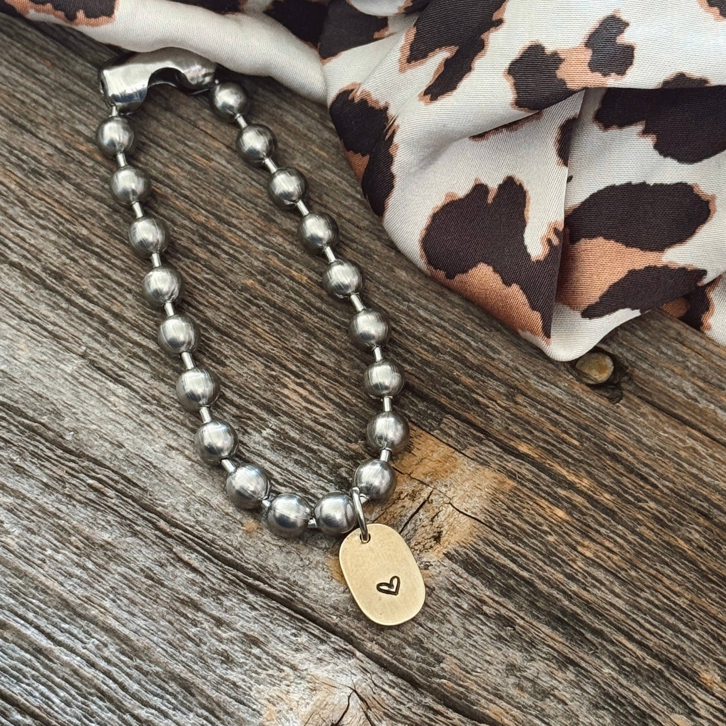 Brass Heart Tag Bracelet: 7