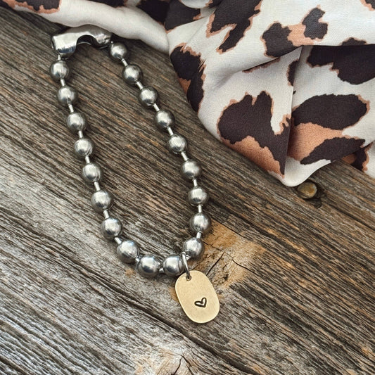 Brass Heart Tag Bracelet: 7