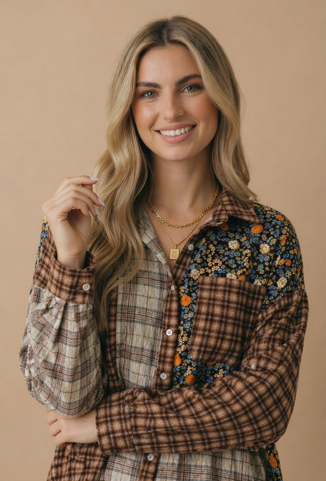 Button Down Color Block Oversized Top