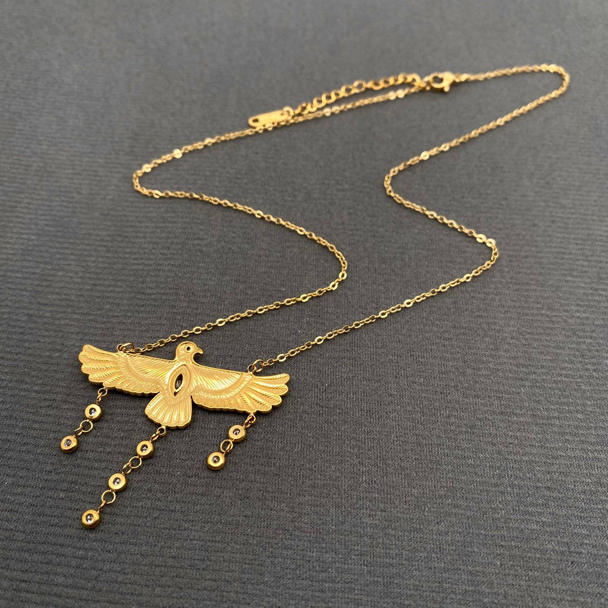 Zircon Inlaid Bird Charm 18K Golden S.Steel Necklace - FGS