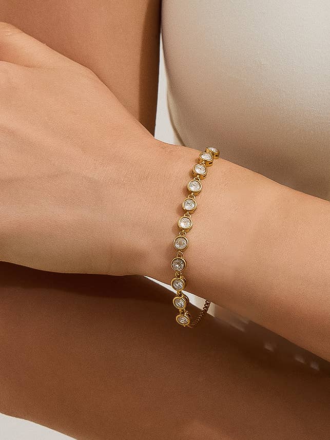 Ambrosia 18K Gold Non-Tarnish Rhinestone Chain Bracelet: Yellow Gold