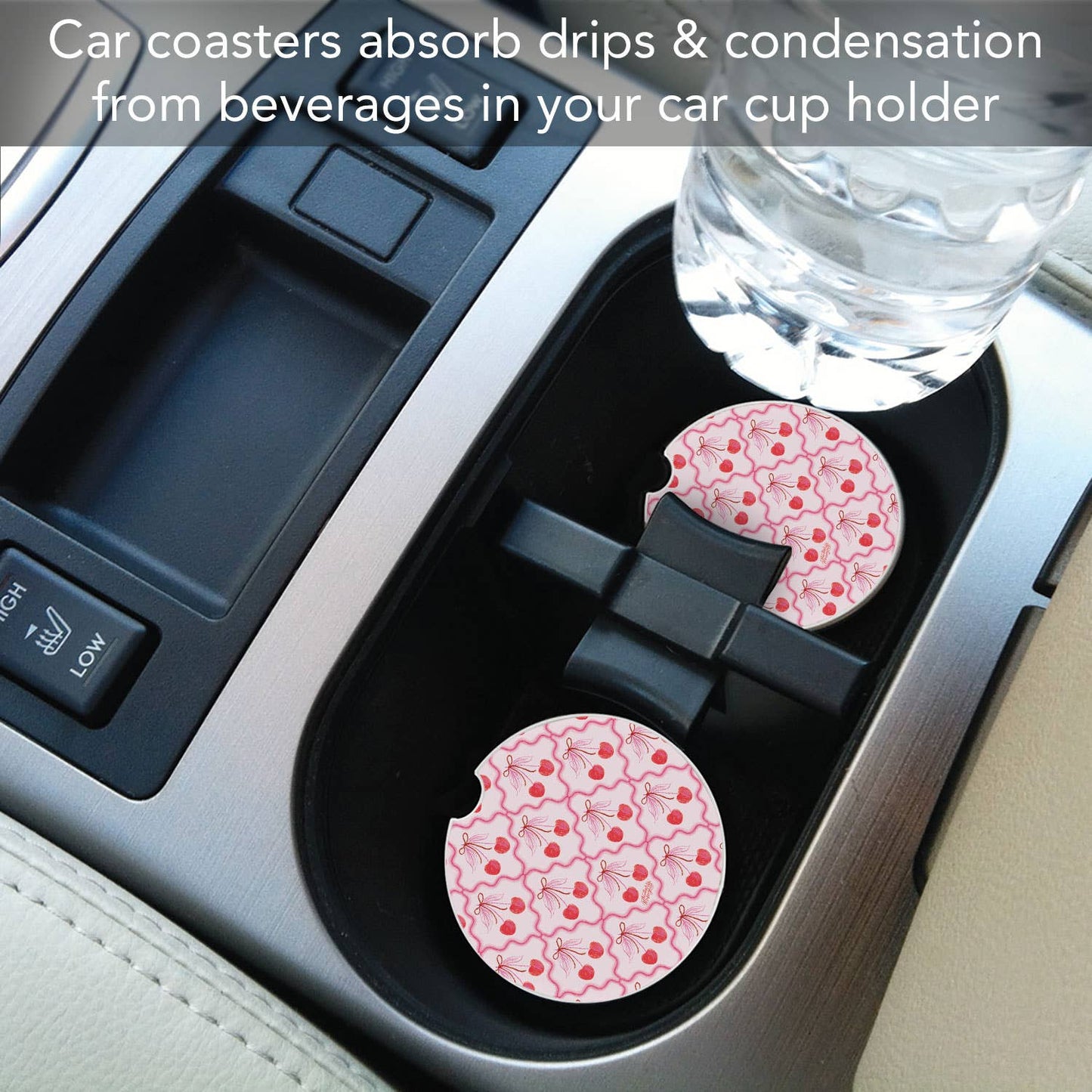 "Sketched Cherries" Single Packaged Stone Car Coaster