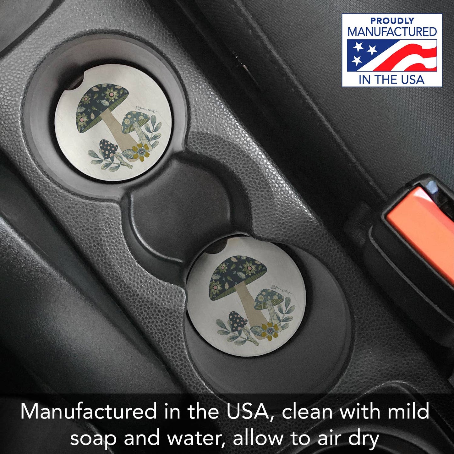 "Patterned Mushrooms" Absorbent Stone Car Coaster