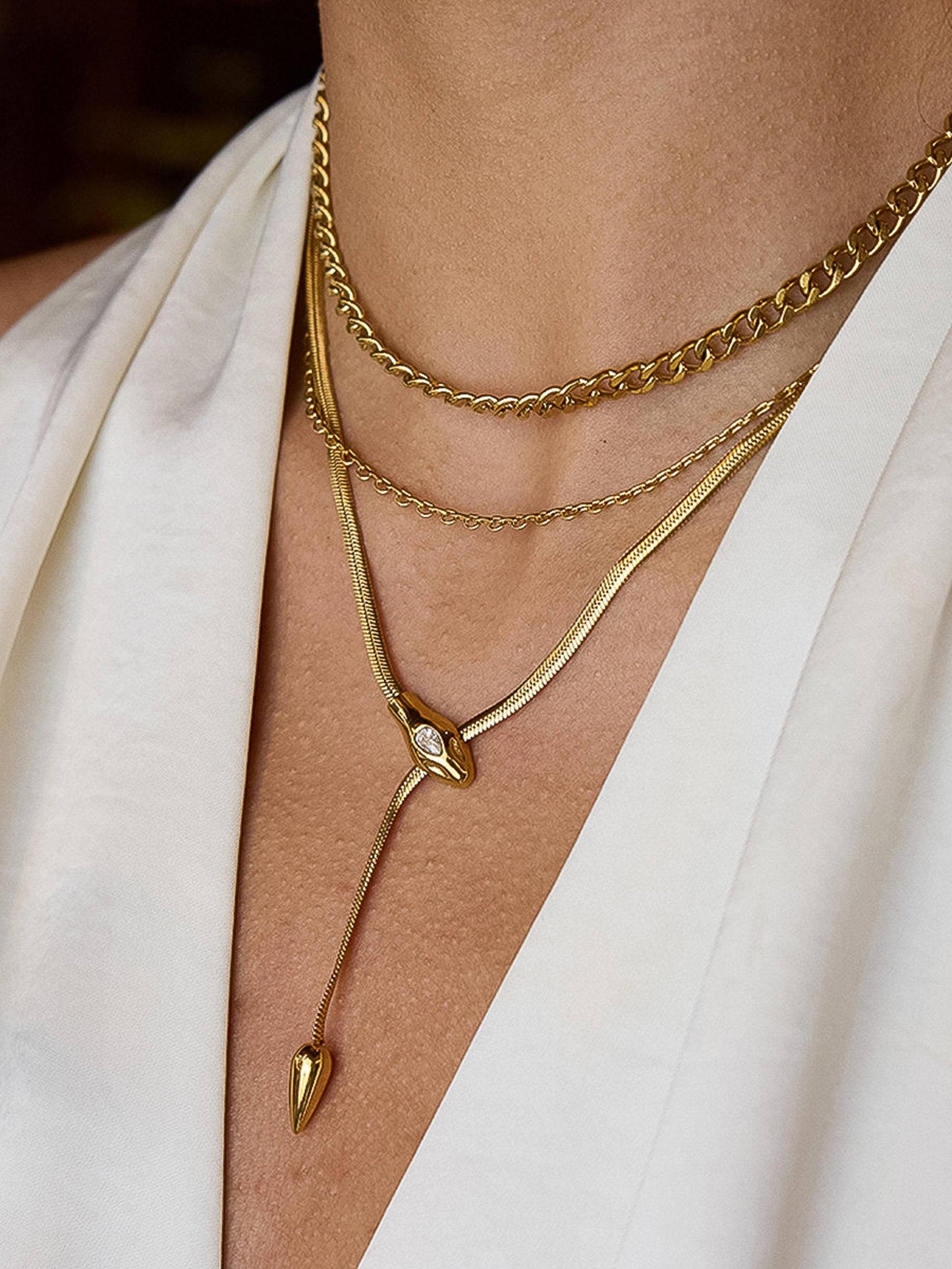 Gildora 18K Gold Non-Tarnish Serpent Y Lariat Necklace: Yellow Gold