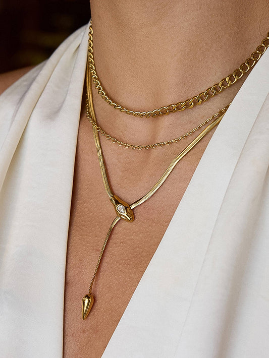 Gildora 18K Gold Non-Tarnish Serpent Y Lariat Necklace: Yellow Gold