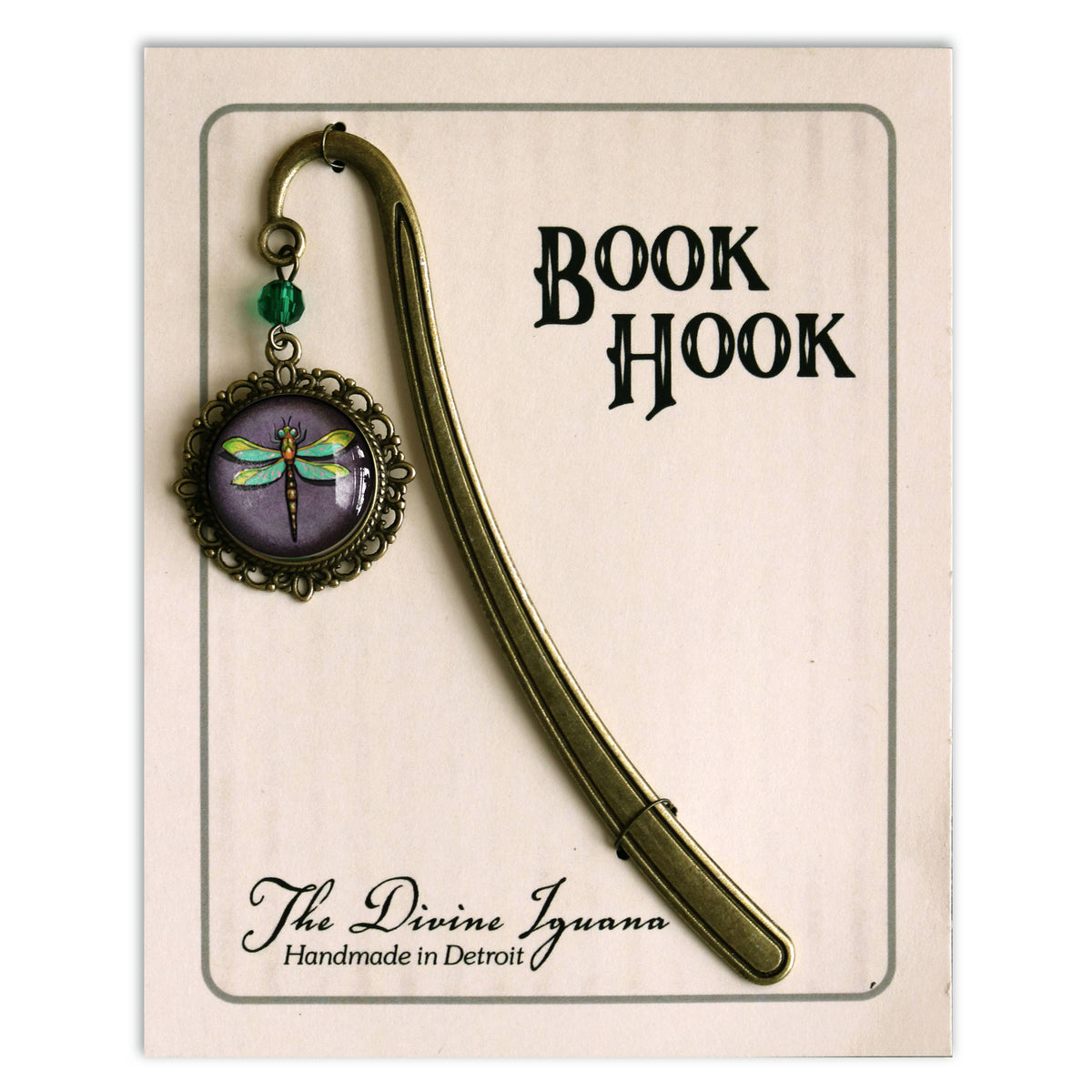 Purple Dragonfly Bronze Bookmark with Dangling Accent