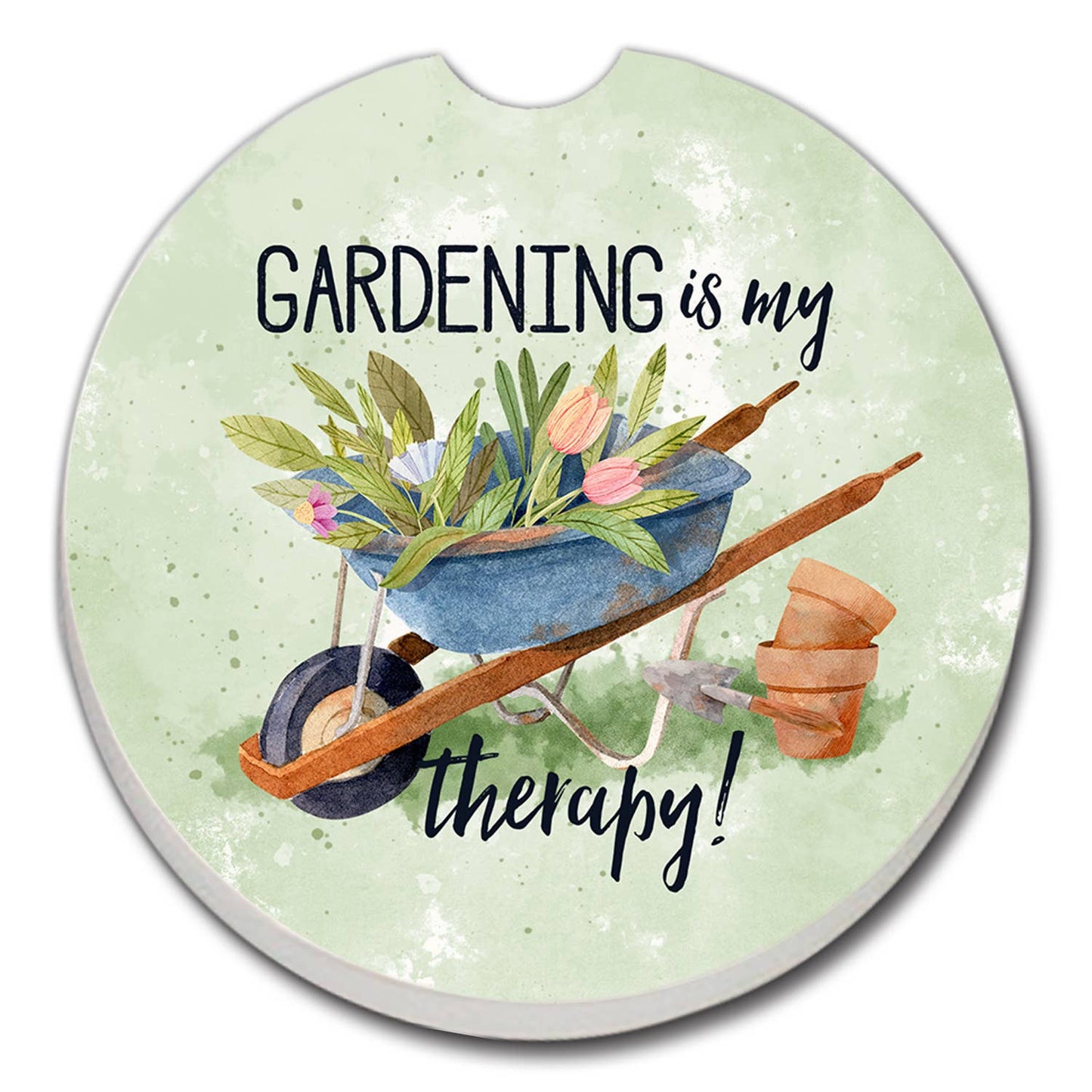 Gardening Is My Therapy Absorbent Stone Car Coaster 1 Pk