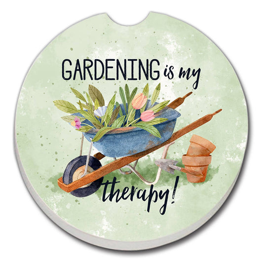 Gardening Is My Therapy Absorbent Stone Car Coaster 1 Pk