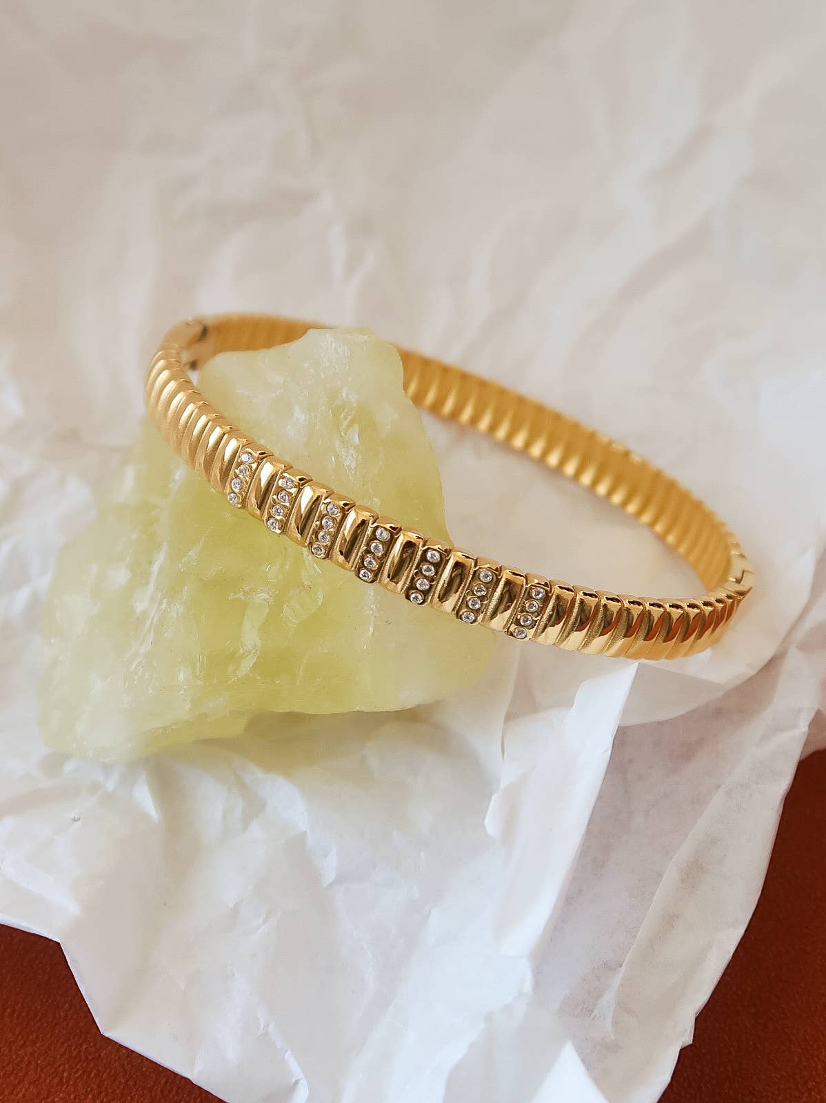 Monelle 18K Gold Non-Tarnish CZ Bangle Bracelet: Yellow Gold