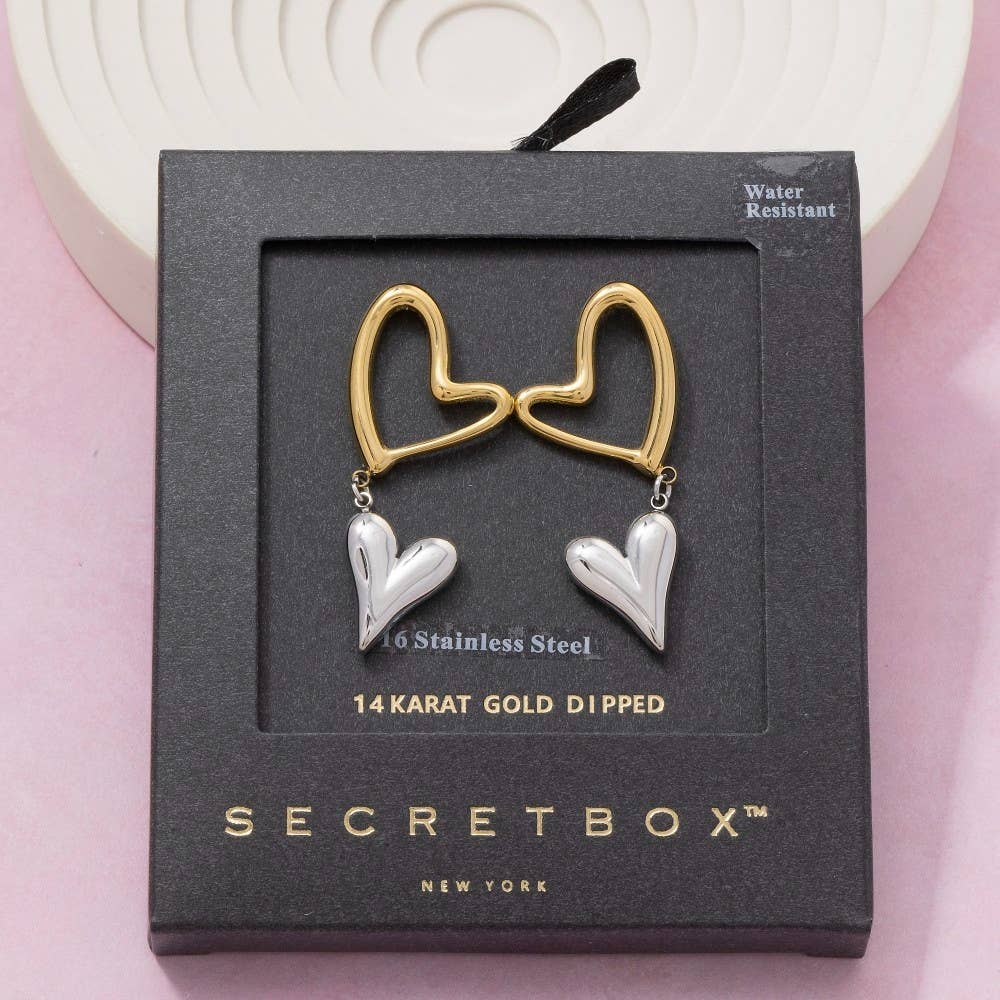 Secret Box Gold Dipped Stainless Steel Double Heart Stud: GS