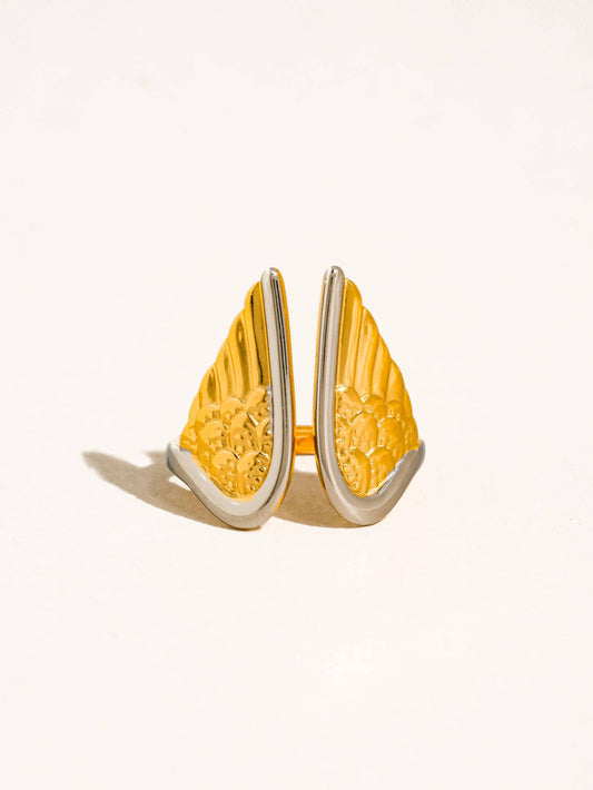 Silvane 18K Gold Non-Tarnish Angel Wing Ring: Multi-Colored