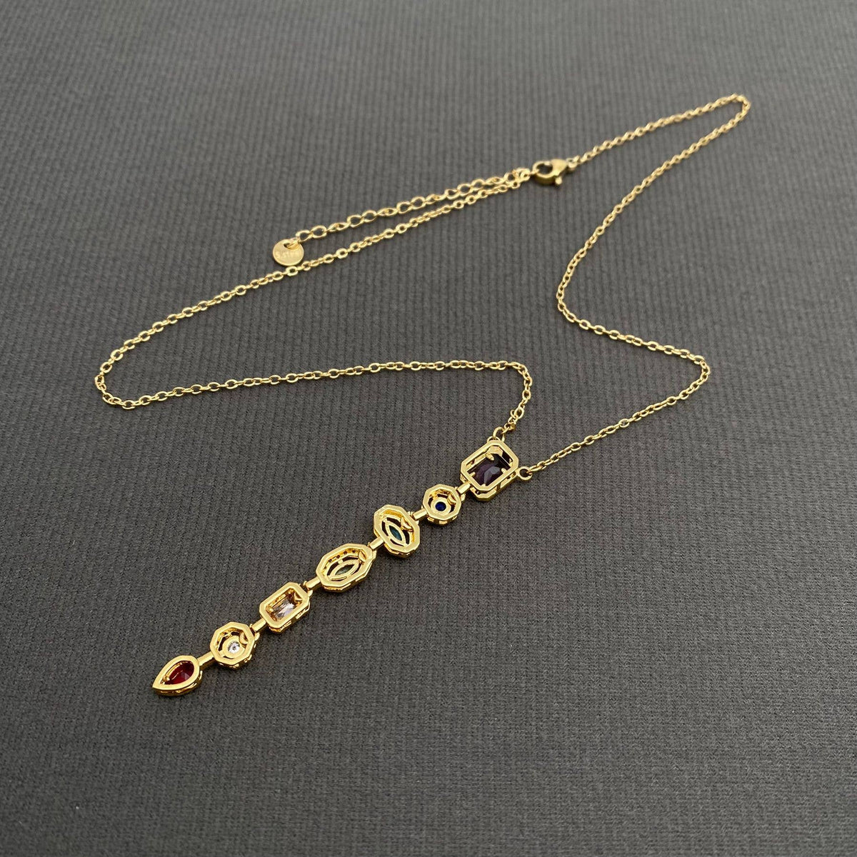Geometric zircon 18K Gold Plated S.Steel Y-neck Necklace-FGS