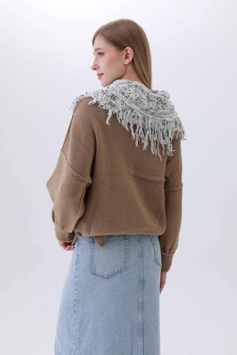 Textured Cocoon Infinity Scarf–Organic Coconut Button Detail: White
