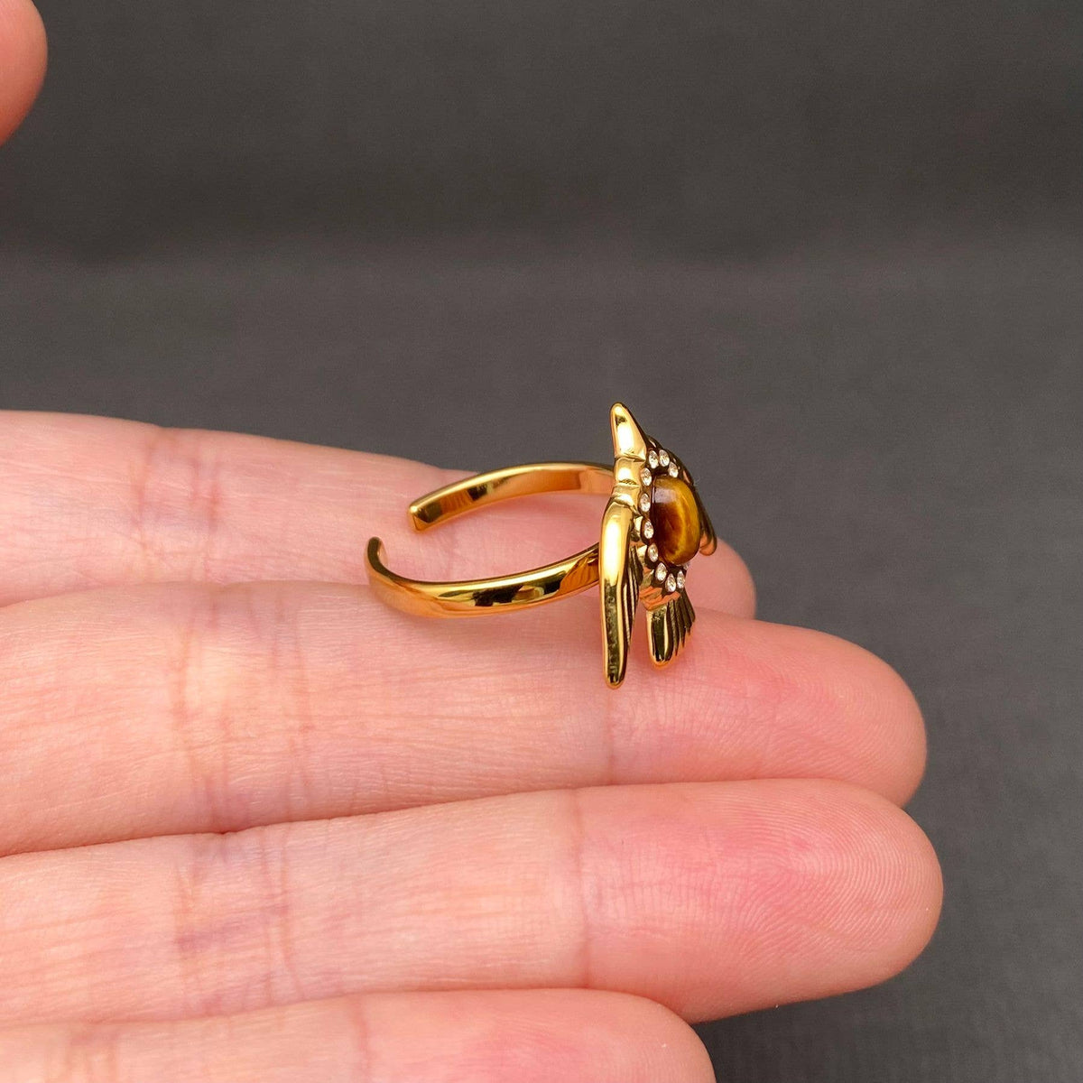 Stone Inlaid Bird 18K Gold Plated Stainless Steel Ring - FGS