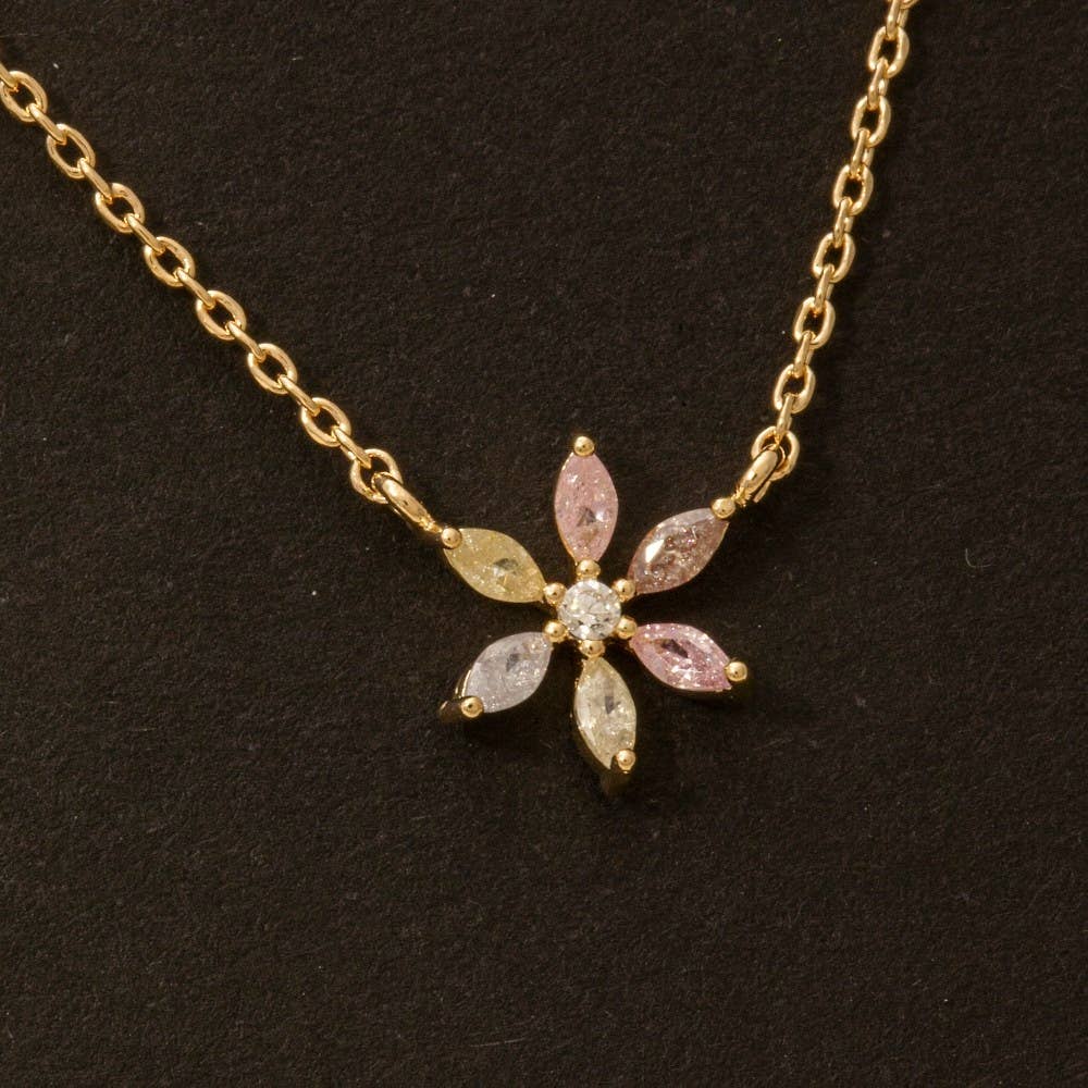 Gold Dipped Cz And Pearl Flower Charms Chain Necklace: G