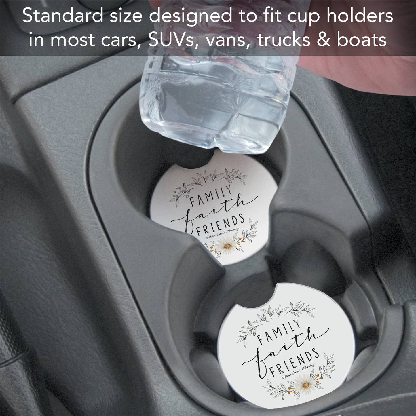 "Family Faith Friends" Absorbent Stone Car Coaster 1pk
