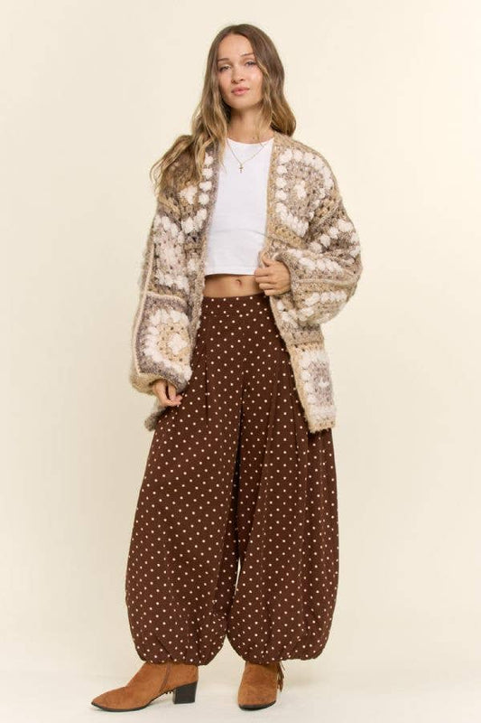Granny Square Open Front Knit Cardigan