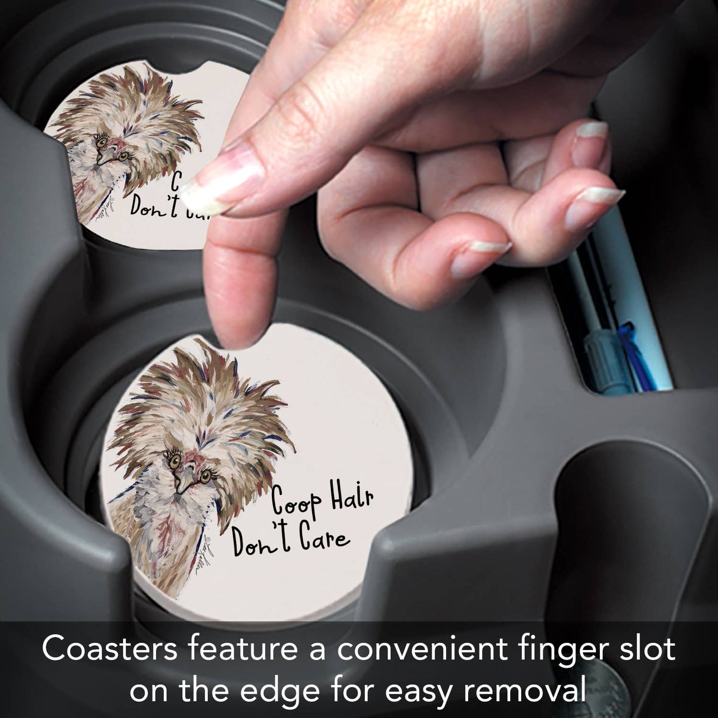"Coop Hair" Absorbent Stone Car Coaster