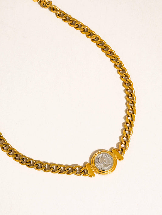 Parisse 18K Gold Non-Tarnish Coin Pendant Necklace: Yellow Gold