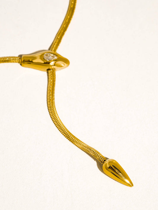 Gildora 18K Gold Non-Tarnish Serpent Y Lariat Necklace: Yellow Gold
