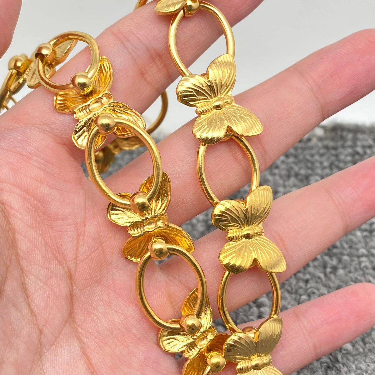 18K Gold Plated Steel Butterfly Linked Necklace - FGS