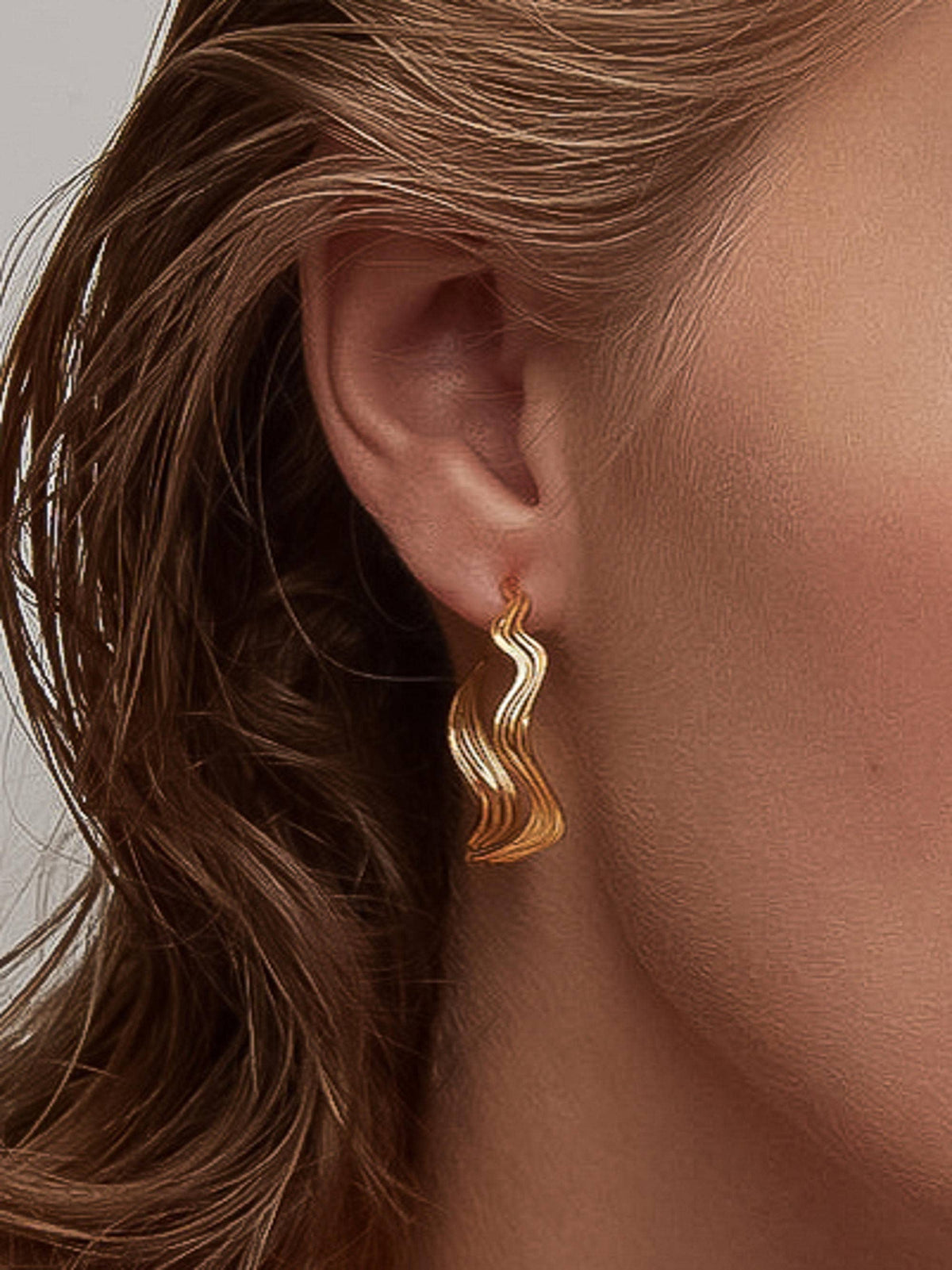 Fontaine 18K Gold Non-Tarnish Wave Statement Earrings: Yellow