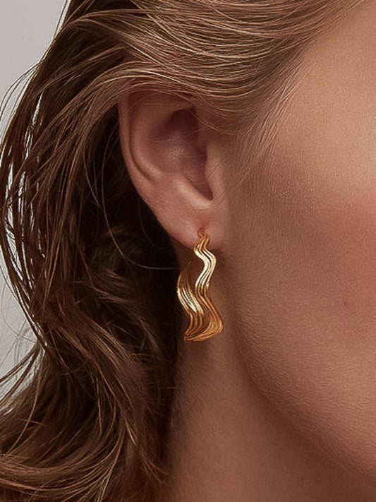 Fontaine 18K Gold Non-Tarnish Wave Statement Earrings: Yellow