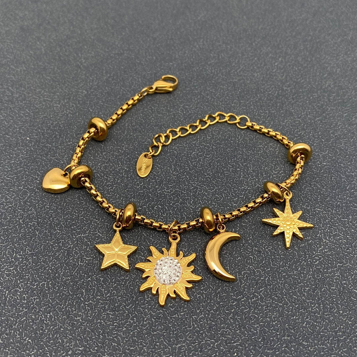 Star & Moon & Sun& Heart charm 18K Golden Bracelet - FGS/MS