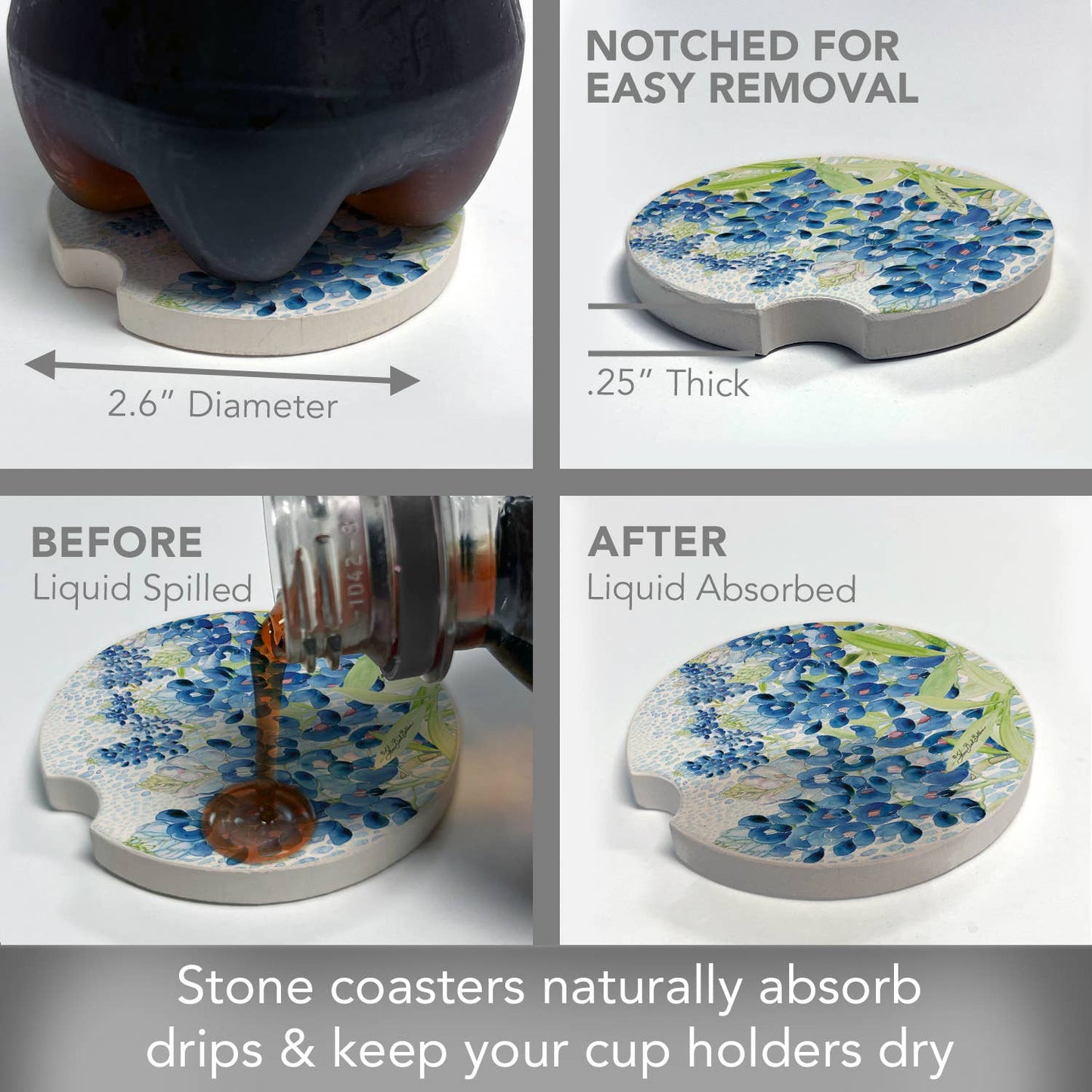"Blue Bonnet Field" Absorbent Stone Car Coaster 1pk