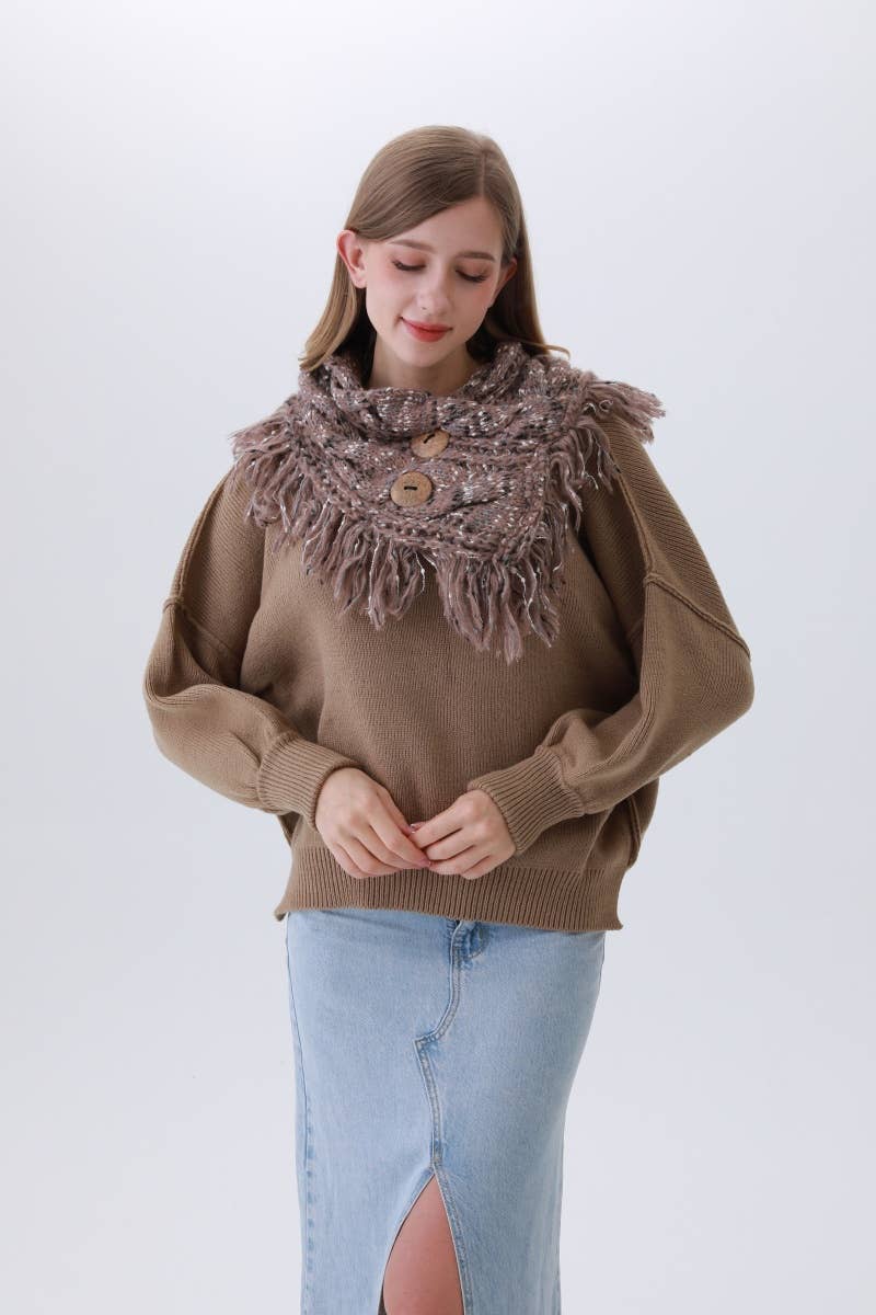 Textured Cocoon Infinity Scarf–Organic Coconut Button Detail: Mocha