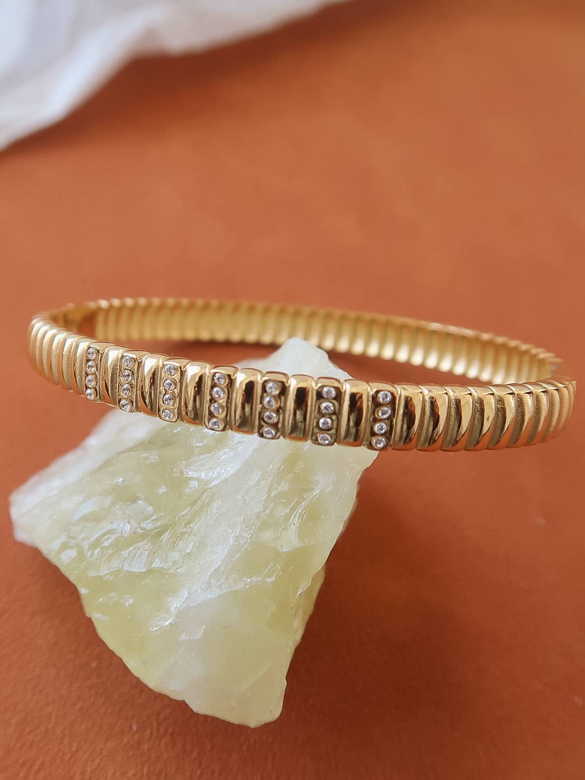 Monelle 18K Gold Non-Tarnish CZ Bangle Bracelet: Yellow Gold
