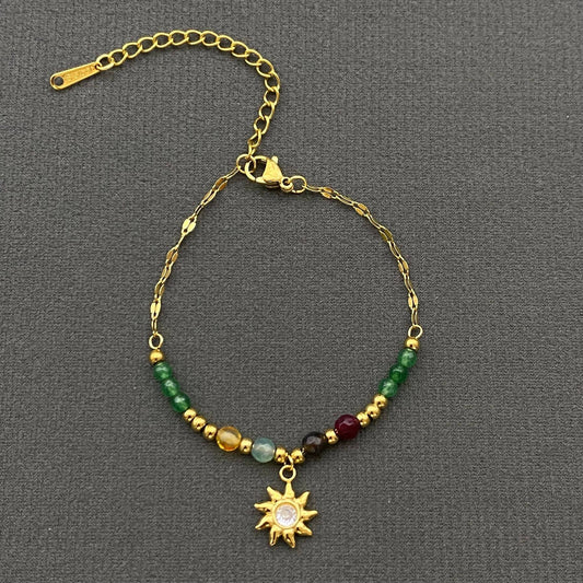 18K Gold Plated SS Stone Beaded Sun Charm Bracelet - FGS/MS