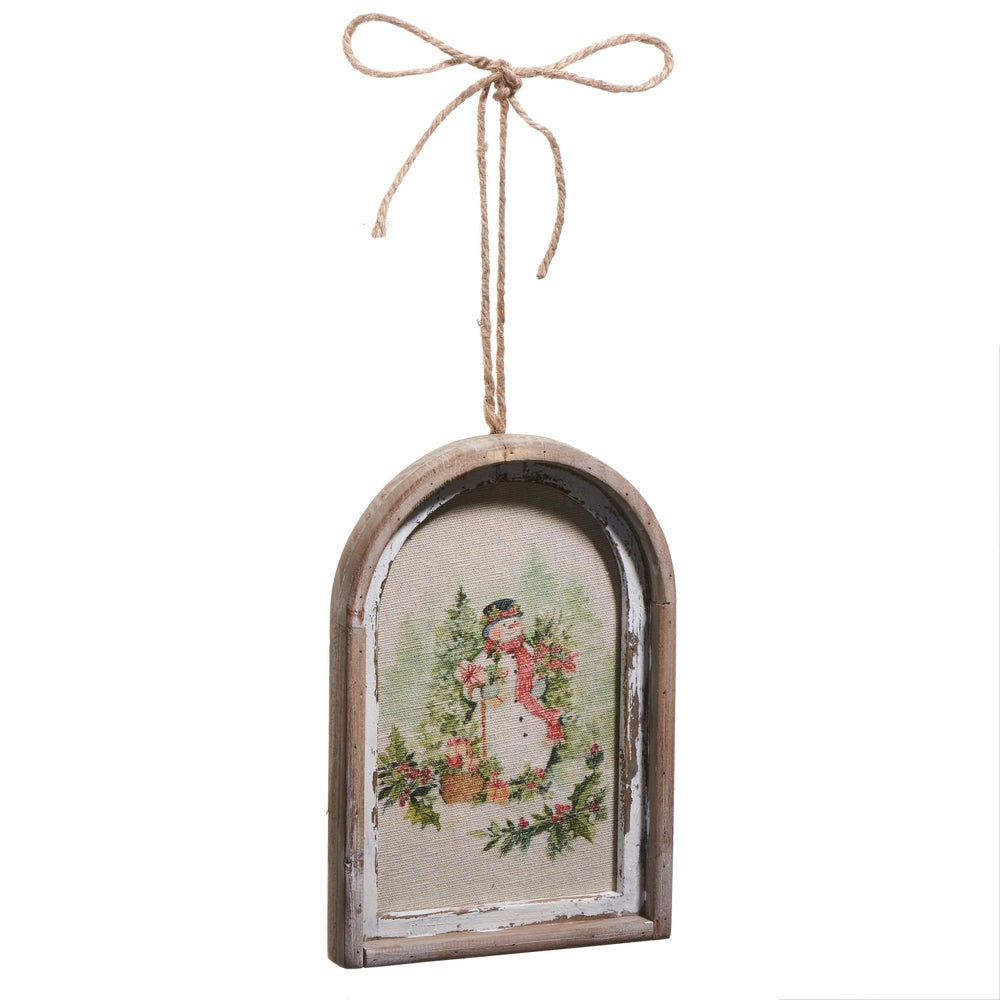 7.5" Watercolor Holiday Snowman Framed Ornament