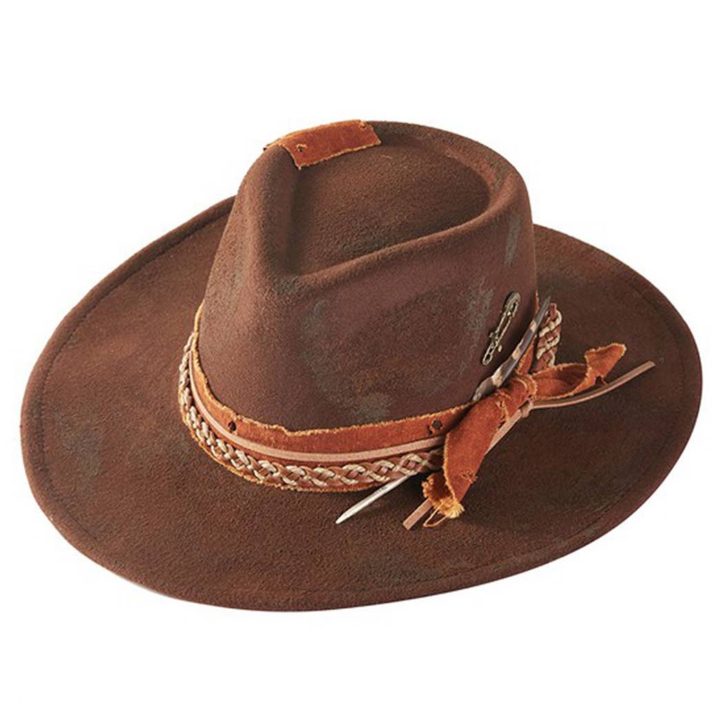 Vintage Versatile Shapeable Cowgirl & Fedora Hat With A Feat: Brown