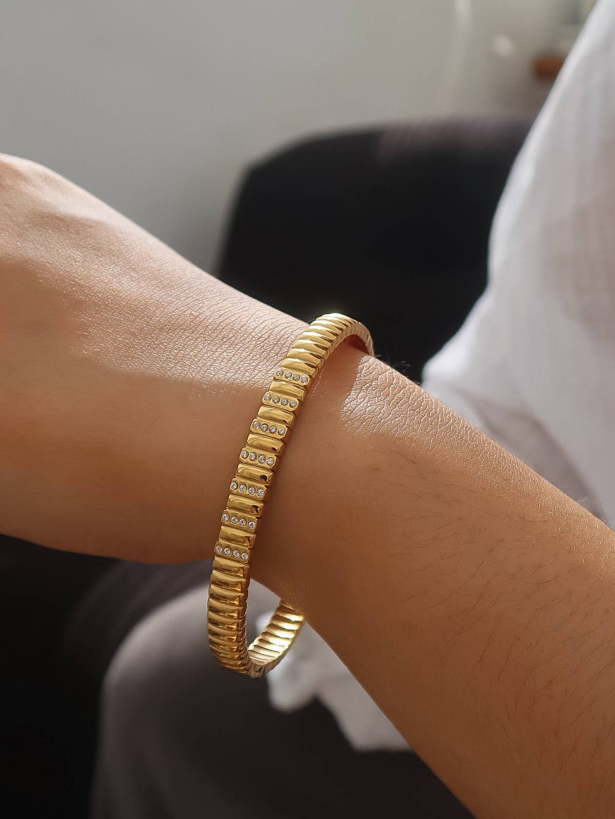 Monelle 18K Gold Non-Tarnish CZ Bangle Bracelet: Yellow Gold