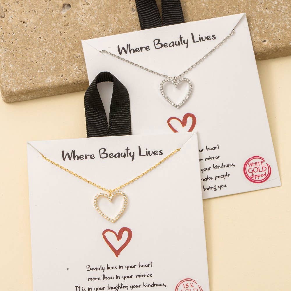 Gold Dipped Outline Cz Pave Heart Pendant Necklace: GDCRY
