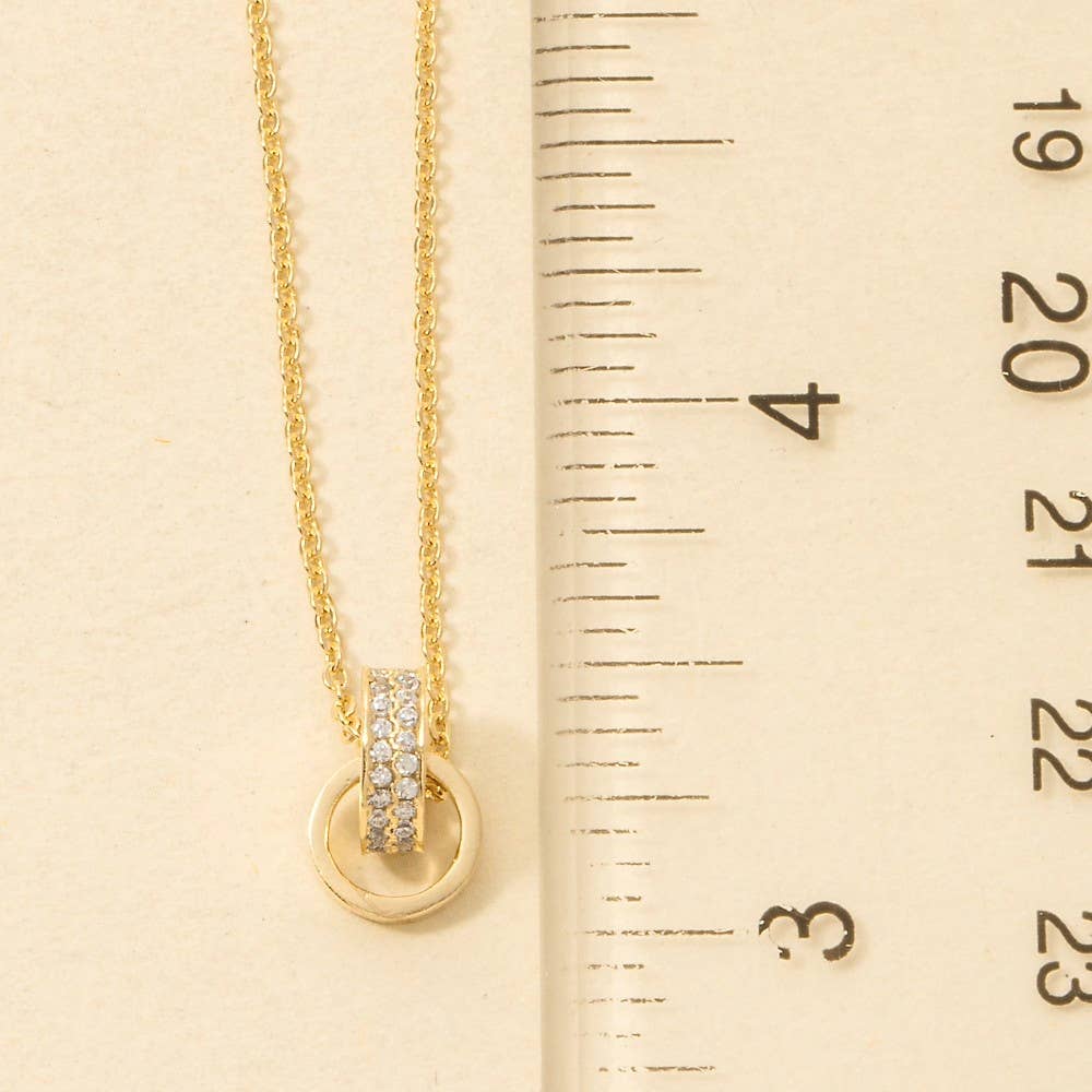 Cz Double Ring Link Pendant Necklace: G