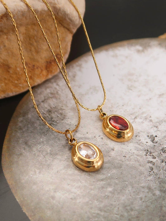 Cornelia 18K Gold Non-Tarnish Gemstone Necklace: Red