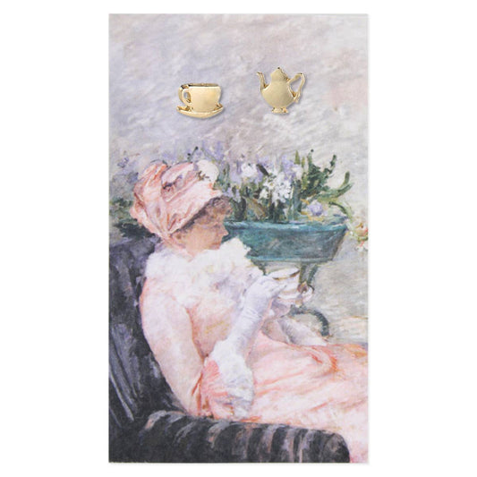 Cup of Tea Fine Art Gold Post Earrings