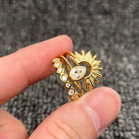 3 Pcs/set 18K Gold-plated Stainless Steel Ring - FGS: 7#