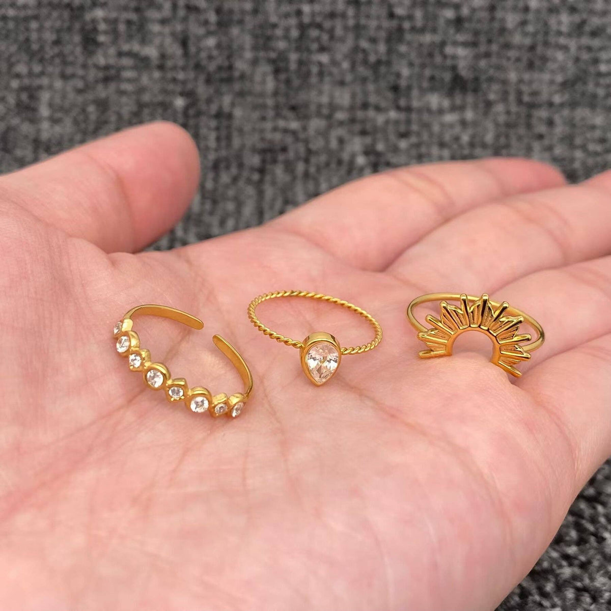 3 Pcs/set 18K Gold-plated Stainless Steel Ring - FGS: 7#